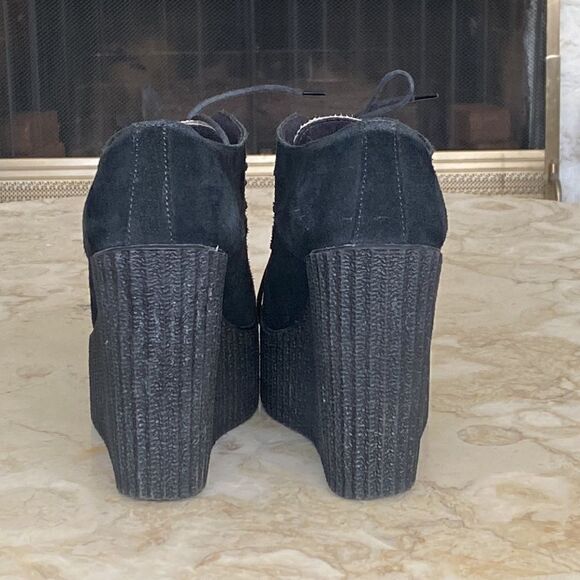 UNDERGROUND Black Leather & Leopard Bovine Fur Platform Wedge Creepers - Picture 9 of 15